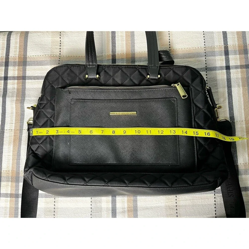 Steve Madden Laptop Book Bag Messenger Black Quilted Padded Logo Strap